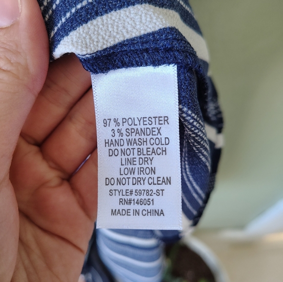 *NWOT* Monteau LA Women's Medium Blue & Black Striped Midi Dress Tie Waist - Picture 9 of 16